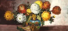 Elena Müller-Stăncescu, Vas japonizant cu crizanteme, ulei pe carton