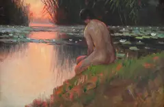 Baigneuse by Dimitrie Florian, ulei pe placaj, sold Jul 2021