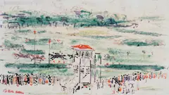 Hipodrom by Dimitrie Berea, acuarelă și cariocă pe hârtie lipită pe placaj, sold Jul 2021