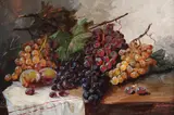 Petre Bărcănescu, Natură statică cu struguri și piersici, ulei pe carton