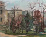 Constantin Mihalcea-Bragă, Parcul Creţulescu, 1956, ulei pe carton
