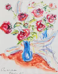 Trandafiri by Dimitrie Berea, 1955, acuarelă și peniță pe hârtie, sold Jul 2021