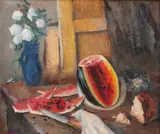 Colț de atelier by Leon Biju, ulei pe carton, sold Jul 2021