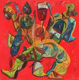 Lupta cu Angelus by Ștefan Pelmuș, 2014, ulei pe pânză, sold Jul 2021