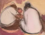Corneliu Baba, Maternitate, 1958, guașă, ceracolor și accente de cărbune pe hârtie lipită pe carton