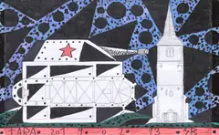 Red Star vs Church by Sorin Tara, 2019, marker și tuș pe hârtie lipită pe carton, sold Jul 2021