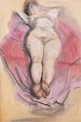 Nud by Corneliu Baba, 1974, guașă, ceracolor și cărbune pe hârtie lipită pe carton, sold Jul 2021