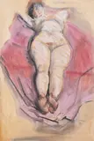 Corneliu Baba, Nud, 1974, guașă, ceracolor și cărbune pe hârtie lipită pe carton