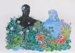 Planets Collide by Alina Marinescu, 2021, acuarelă și creioane colorate pe hârtie, offered Jul 2021