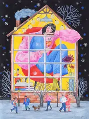 Hoping for the Best by Alina Marinescu, 2021, guașă, creioane colorate și acuarelă pe hârtie, sold Jul 2021