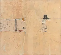 Ion Bitzan, [Spațiu poetic], 1968, colaj și tuș pe hârtie lipită pe pânză