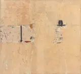 Ion Bitzan, [Spațiu poetic], 1968, colaj și tuș pe hârtie lipită pe pânză