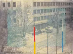 Securitatea, ora 11 dimineața by Christian Paraschiv, 1977, transfer foto și acrilic pe pânză, offered Jul 2021