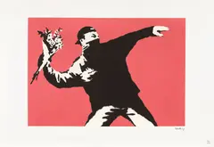 Love is in the air by Banksy, cromolitografie, sold Jun 2021