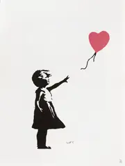 Fetița cu balonul roșu by Banksy, cromolitografie, sold Jun 2021