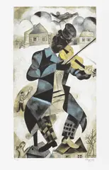 Violonistul by Marc Chagall, cromolitografie, sold Jun 2021