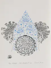 Ștefan Câlția, Casă albastră II, 2021, serigrafie la două culori