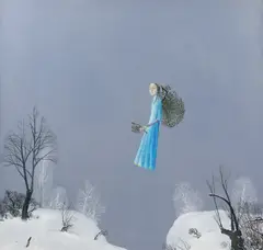 Ștefan Câlția, Culegătoarea de vâsc, 2017, ulei pe pânză