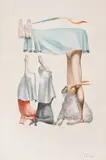Hey by Jules Perahim, creioane colorate pe hârtie lipită pe carton, sold May 2021