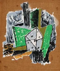 Vert et Noir by Marcel Janco, dadalit pe pânză lipită pe carton, offered May 2021