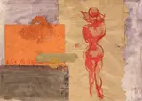 Yvonne Hasan, Siluete la malul mării, 1974, colaj, acuarelă, staniol și creion pe carton