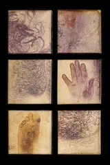 Le Peau. Le Corps by Christian Paraschiv, intervenție cu acrilic pe transparent și folie aurie, offered May 2021