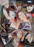 Trio carnavalesque by Petre Velicu, ulei pe pânză, sold May 2021