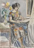 Lectură by Ecaterina Cristescu Delighioz, acuarelă și creion pe hârtie, sold May 2021
