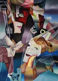 Măști venețiene by Petre Velicu, ulei pe pânză, sold May 2021