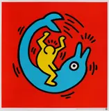 Untitled (Dolphin Button) by Keith Haring, 1989, serigrafie offset, sold May 2021