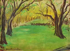 Parc by Micaela Eleutheriade, ulei pe pânză, offered May 2021