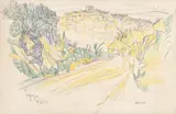 Marcel Janco, Peisaj, 1949, creion, cărbune și creioane colorate pe hârtie