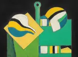 Compoziție cu verde by Ion Pacea, cca. 1968, ulei pe pânză, sold Apr 2021