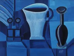 Ochean, cană și șip by Dan Bota, 1975, ulei pe carton, offered Apr 2021