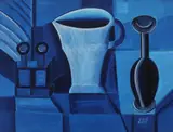 Dan Bota, Ochean, cană și șip, 1975, ulei pe carton
