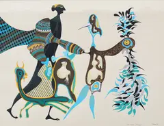 La saison impossible by Jules Perahim, 1975, guașă pe hârtie lipită pe carton, sold Apr 2021