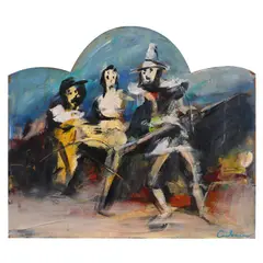 Arlechini by Mircea Ciobanu, ulei pe carton, sold Apr 2021