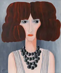 Fata cu mărgele negre by Dan Bota, 1979, ulei pe carton, offered Apr 2021