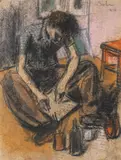 Corneliu Baba, Tânăr pictor studiind, 1977, pastel și cărbune pe hârtie