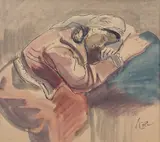 Iosif Iser, Odaliscă adormită, acuarelă și tuș pe hârtie lipită pe carton