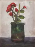 Ghiveci cu mușcată by Ștefan Câlția, 1986, ulei pe pânză, sold Mar 2021