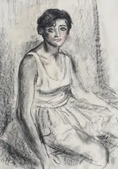 Balerină by Iosif Iser, a doua jumătate a anilor '40, cărbune și creioane cerate pe hârtie, sold Mar 2021