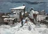 Jean Cheller, Iarnă în mahala, 1943, ulei pe carton