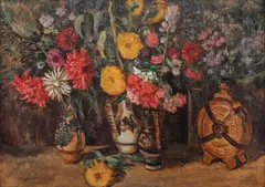 Ernő Tibor, Vase cu flori, ulei pe carton