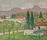 Peisaj din Vence by Theodor Pallady, mijlocul anilor '30, ulei pe carton, sold Mar 2021