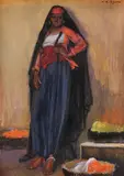 Egipteancă cu fructe by Leon Biju, ulei pe carton, offered Mar 2021