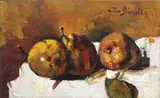 Natură statică cu pere by Octav Băncilă, ulei pe pânză, sold Mar 2021