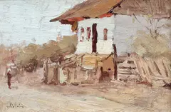 Viața la țară by Adam Bălţatu, ulei pe carton, sold Mar 2021