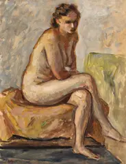 Samuel Mützner, Nud în atelier, ulei și guașă vernisată pe hârtie