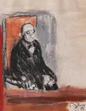 Corneliu Baba, Tudor Arghezi, 1954, ceracolor, cărbune și accente de guașă pe hârtie lipită pe carton